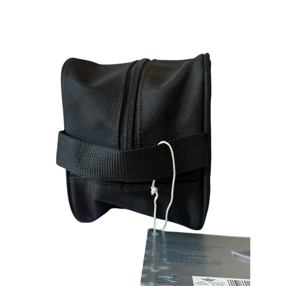 Dockers Mens Travel Kit Bag Toiletry Case Black Nylon Canvas Zipper Logo Durable